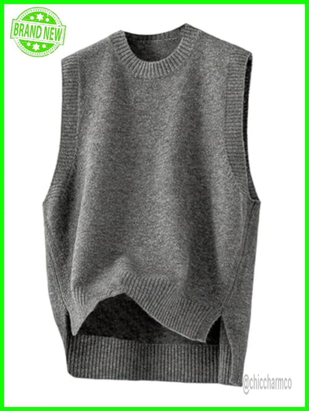 Sleeveless Sweater Vest - High Low Hem, Ribbed, Knit, Side Slit